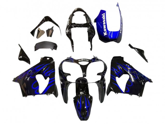 2000-2001 Kawasaki ZX9R Motorcycle Fairings - Glossy Black Blue Flame White Canada for Sale