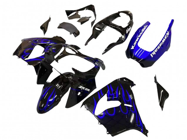 2000-2001 Kawasaki ZX9R Motorcycle Fairings - Glossy Black Blue Flame White Canada for Sale