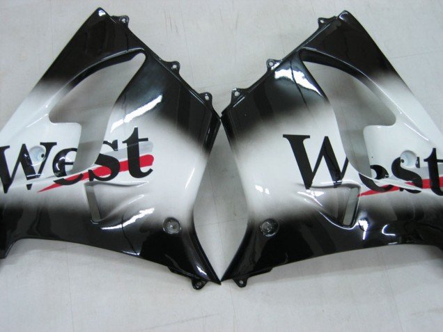2000-2001 Kawasaki ZX9R Motorcycle Fairings - Glossy Black White West Canada for Sale