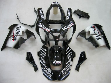 2000-2001 Kawasaki ZX9R Motorcycle Fairings - Glossy Black White West Canada for Sale