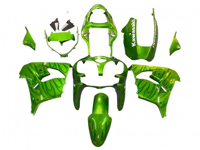 2000-2001 Kawasaki ZX9R Motorcycle Fairings - Green Flame Canada for Sale