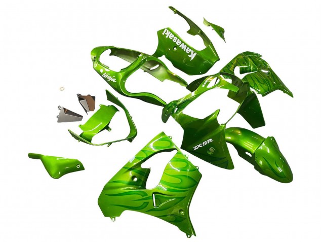 2000-2001 Kawasaki ZX9R Motorcycle Fairings - Green Flame Canada for Sale