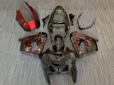 2000-2001 Kawasaki ZX9R Motorcycle Fairings - Glossy Black Red Flame Canada for Sale