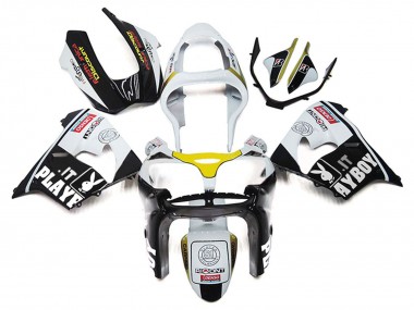 2000-2001 Kawasaki ZX9R Motorcycle Fairings - White Yellow Glossy Black Playboy Canada for Sale