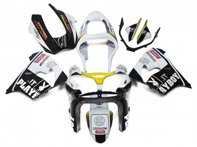 2000-2001 Kawasaki ZX9R Motorcycle Fairings - White Yellow Glossy Black Playboy Canada for Sale