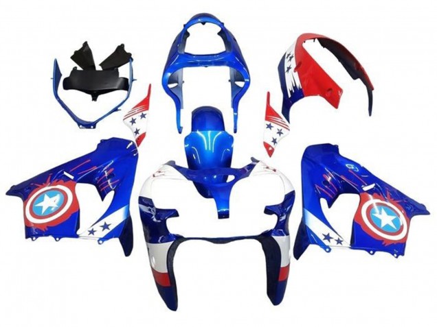 2000-2001 Kawasaki ZX9R Motorcycle Fairings - Blue Red Captain America Star Canada for Sale