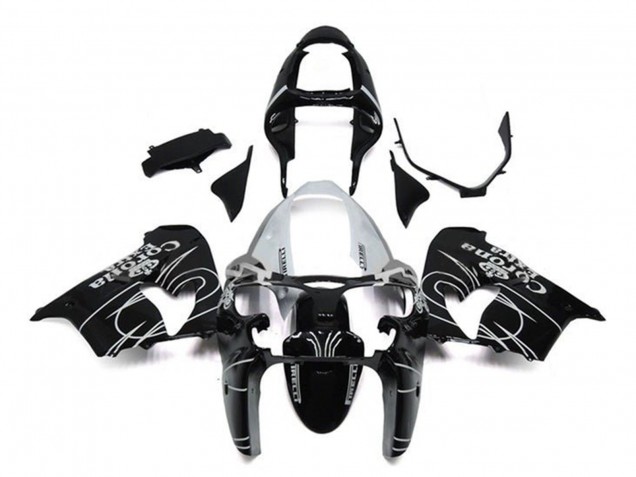 2002-2003 Kawasaki ZX9R Motorcycle Fairings - Glossy Black White Corona Extra Canada for Sale