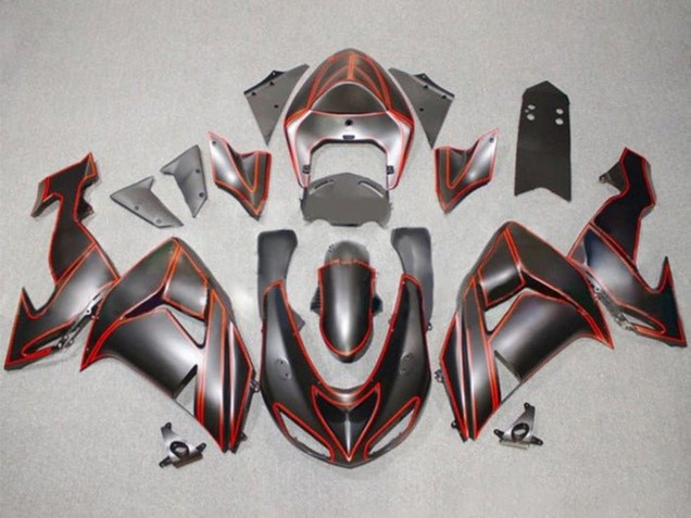 2006-2007 Kawasaki ZX10R Motorcycle Fairings - Matte Black Red Pinstripe Canada for Sale