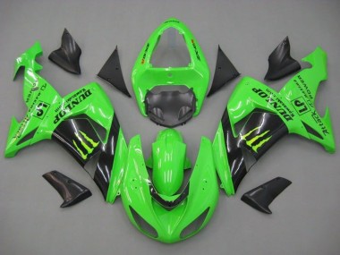 2006-2007 Kawasaki ZX10R Motorcycle Fairings - Green Glossy Black Monster Dunlop Canada for Sale
