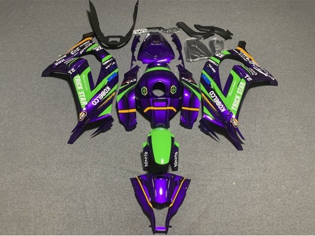 2016-2020 Kawasaki ZX10R Motorcycle Fairings - Purple Green Trick Star Kobelco Canada for Sale