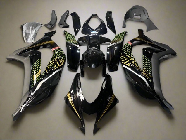 2016-2020 Kawasaki ZX10R Motorcycle Fairings - Glossy Black Gold Honeycomb Canada for Sale