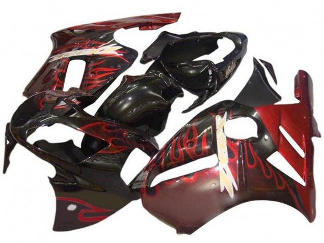 2000-2001 Kawasaki ZX12R Motorcycle Fairings - Glossy Black Red Flame Canada for Sale