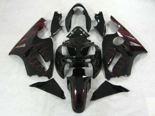 2002-2006 Kawasaki ZX12R Motorcycle Fairings - Glossy Black Burgundy Flame Canada for Sale