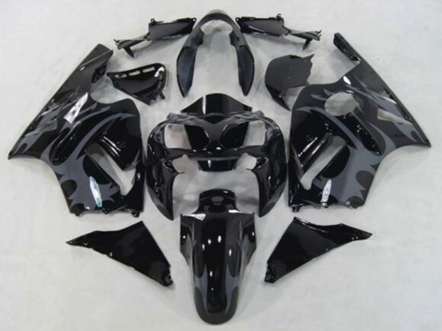 2002-2006 Kawasaki ZX12R Motorcycle Fairings - Glossy Black Grey Tribal Canada for Sale