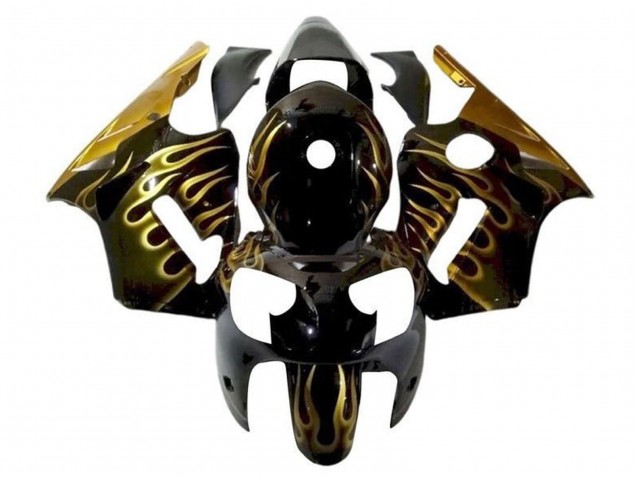 2002-2006 Kawasaki ZX12R Motorcycle Fairings - Glossy Black Gold Flame Canada for Sale