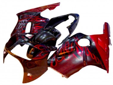2002-2006 Kawasaki ZX12R Motorcycle Fairings - Glossy Black Red Flame Canada for Sale