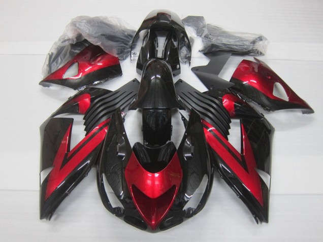2006-2011 Kawasaki ZX14R ZZR1400 Motorcycle Fairings - Candy Red Glossy Black Canada for Sale