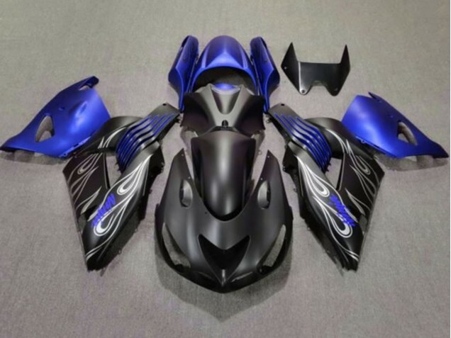 2006-2011 Kawasaki ZX14R ZZR1400 Motorcycle Fairings - Matte Black Blue Silver Flame Canada for Sale