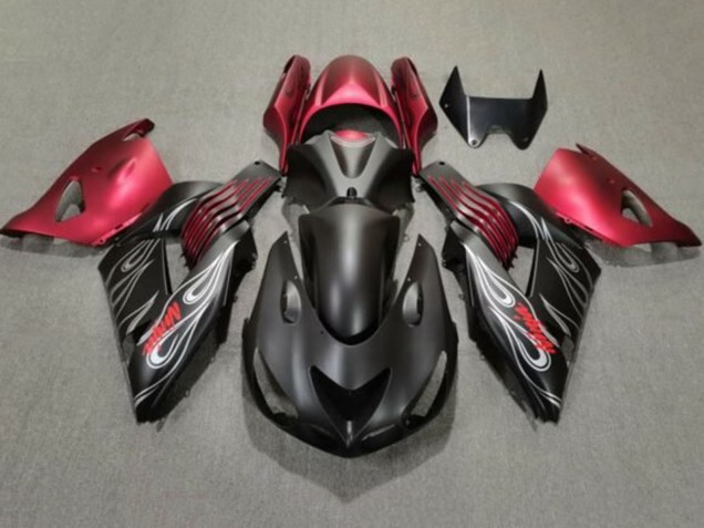 2006-2011 Kawasaki ZX14R ZZR1400 Motorcycle Fairings - Matte Black Red Silver Flame Canada for Sale
