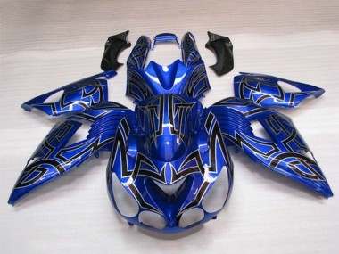 2006-2011 Kawasaki ZX14R ZZR1400 Motorcycle Fairings - Blue Black Silver Tribal Canada for Sale