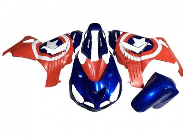 2006-2011 Kawasaki ZX14R ZZR1400 Motorcycle Fairings - Blue Red White Star Captain America Canada for Sale