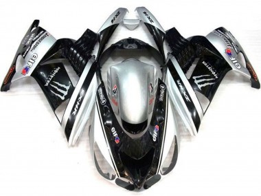 2006-2011 Kawasaki ZX14R ZZR1400 Motorcycle Fairings - Silver Black Elf Touch4 Monster Bridgestone Canada for Sale