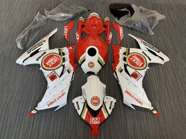 2013-2024 Kawasaki EX300 Motorcycle Fairings - White Red Lucky Strike Canada for Sale
