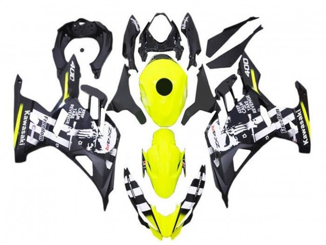 2018-2024 Kawasaki Ninja 400 Motorcycle Fairings - Yellow Black White Skull Canada for Sale