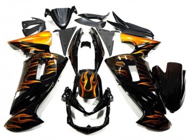 2006-2008 Kawasaki Ninja 650 EX650 Motorcycle Fairings - Glossy Black Gold Flame Canada for Sale