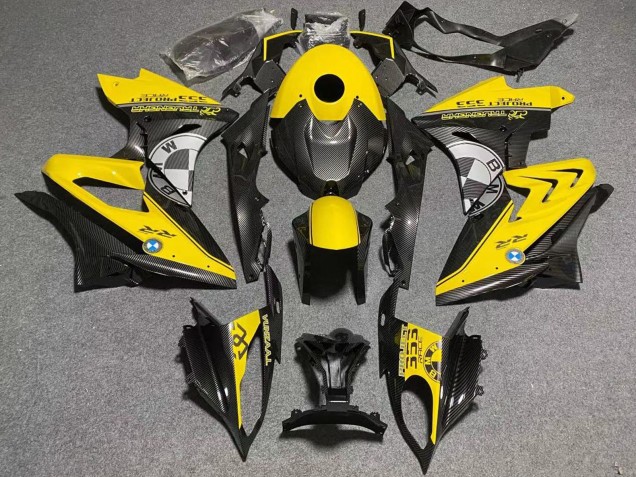 2009-2014 BMW S1000RR Motorcycle Fairings - Yellow Faux Carbon Fiber Canada for Sale