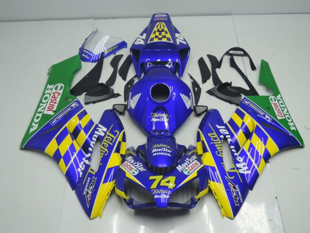 2004-2005 Honda CBR1000RR Motorcycle Fairings - Blue Yellow Green MoviStar Canada for Sale