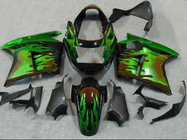 1996-2007 Honda CBR1100XX Blackbird Motorcycle Fairings - Glossy Black Green Flame Canada for Sale
