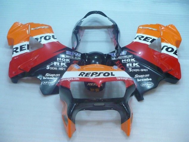 1998-2001 Honda VFR 800 Motorcycle Fairings - Orange White Red Black Repsol Canada for Sale