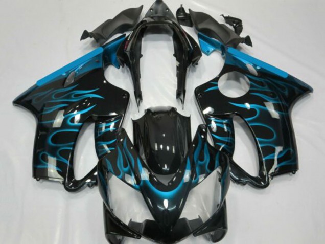 2001-2003 Honda CBR600 F4i Motorcycle Fairings - Glossy Black Light Blue Flame Canada for Sale