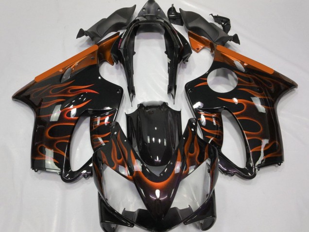 2004-2007 Honda CBR600 F4i Motorcycle Fairings - Glossy Black Orange Flame Canada for Sale