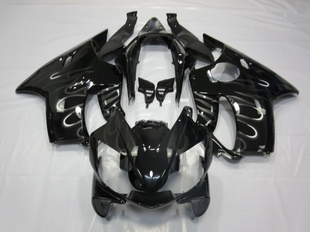 2004-2007 Honda CBR600 F4i Motorcycle Fairings - Glossy Black White Flame Canada for Sale