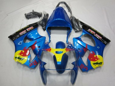 2000-2002 Kawasaki ZX6R Motorcycle Fairings - Blue Yellow Black Red Bull Canada for Sale