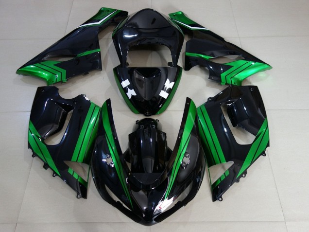 2005-2006 Kawasaki ZX6R Motorcycle Fairings - Green White Glossy Black Canada for Sale