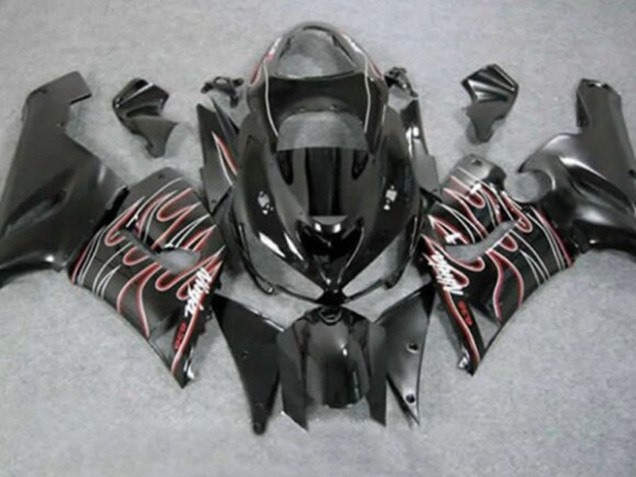 2005-2006 Kawasaki ZX6R Motorcycle Fairings - Glossy Black Red White Flame Canada for Sale