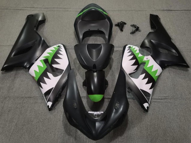2005-2006 Kawasaki ZX6R Motorcycle Fairings - Matte Black White Green Shark Canada for Sale