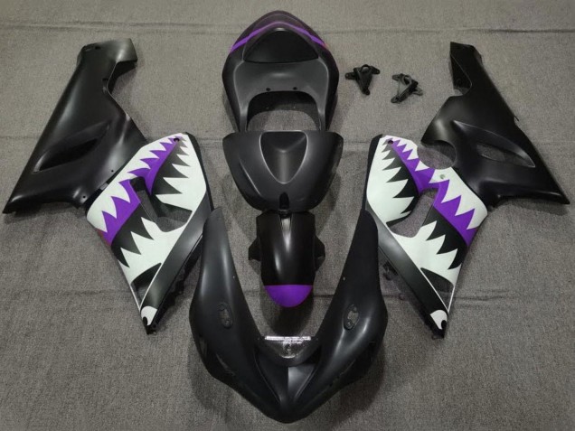 2005-2006 Kawasaki ZX6R Motorcycle Fairings - Matte Black White Purple Shark Canada for Sale