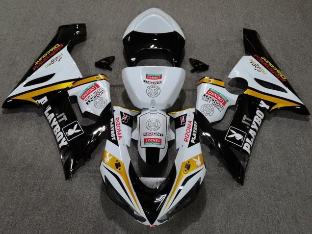 2005-2006 Kawasaki ZX6R Motorcycle Fairings - White Black Gold Red Rizoma Playboy Canada for Sale