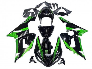 2005-2006 Kawasaki ZX6R Motorcycle Fairings - Green Glossy Black Monster Stripe Canada for Sale