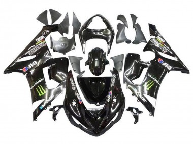 2005-2006 Kawasaki ZX6R Motorcycle Fairings - Glossy Black Yellow Monster Canada for Sale