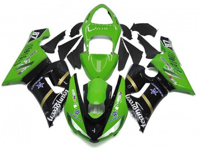 2005-2006 Kawasaki ZX6R Motorcycle Fairings - Green Glossy Black Blue Star Team Green Canada for Sale