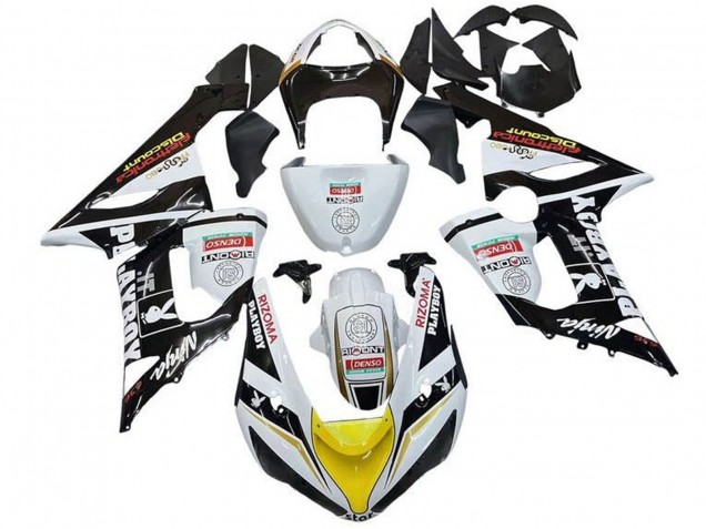 2005-2006 Kawasaki ZX6R Motorcycle Fairings - White Black Yellow Red Rizoma Playboy Canada for Sale