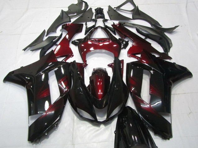 2007-2008 Kawasaki ZX6R Motorcycle Fairings - Black Dark Red Canada for Sale