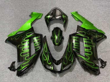 2007-2008 Kawasaki ZX6R Motorcycle Fairings - Black Green Flame Canada for Sale