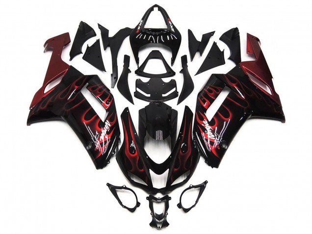 2007-2008 Kawasaki ZX6R Motorcycle Fairings - Black White Red Flame Canada for Sale