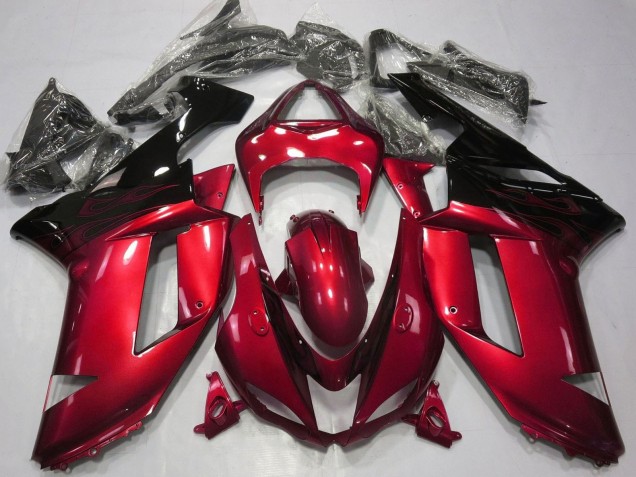 2007-2008 Kawasaki ZX6R Motorcycle Fairings - Candy Red Black Canada for Sale